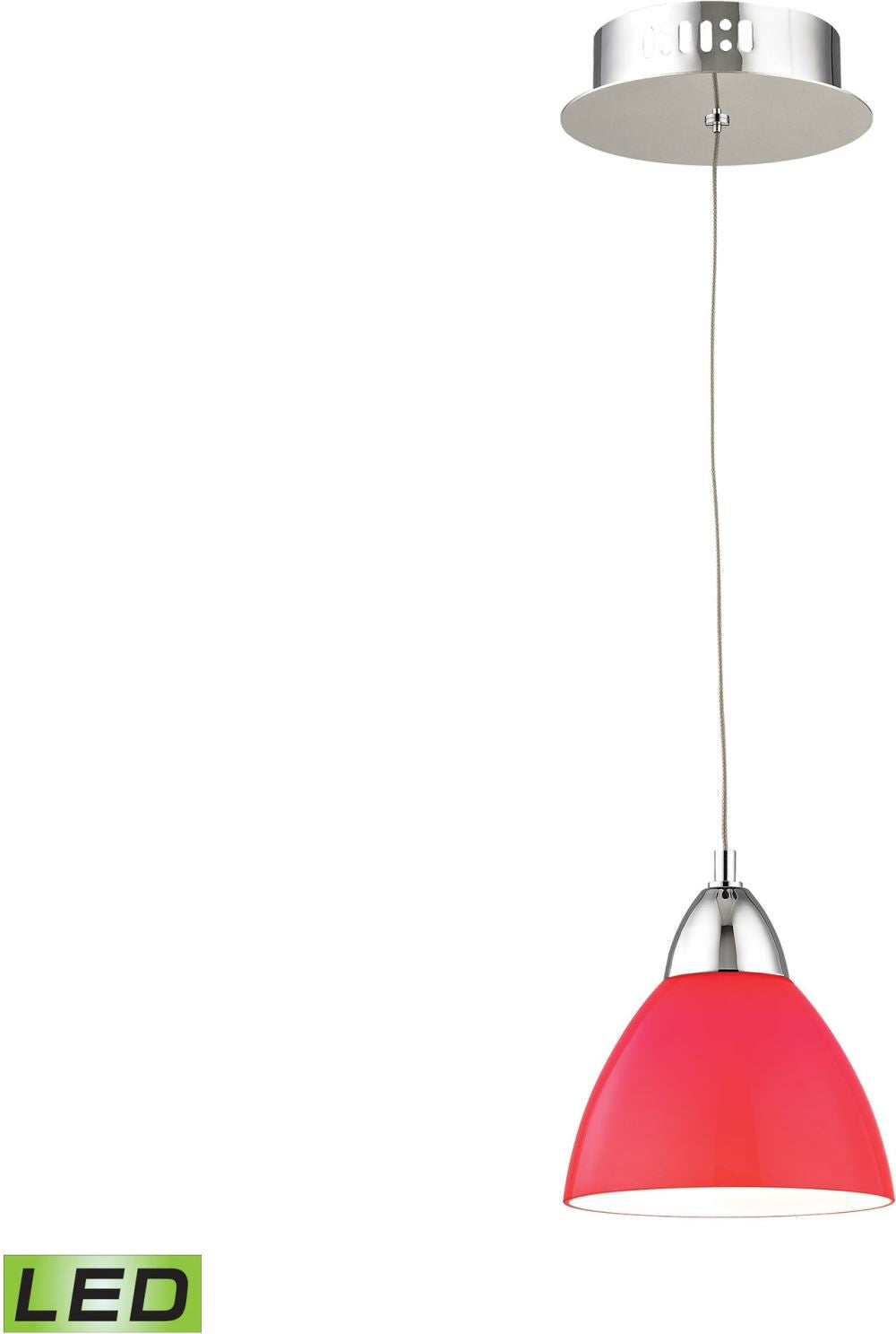 Piatto 1 Light Led Pendant In Chrome With Red Glass
