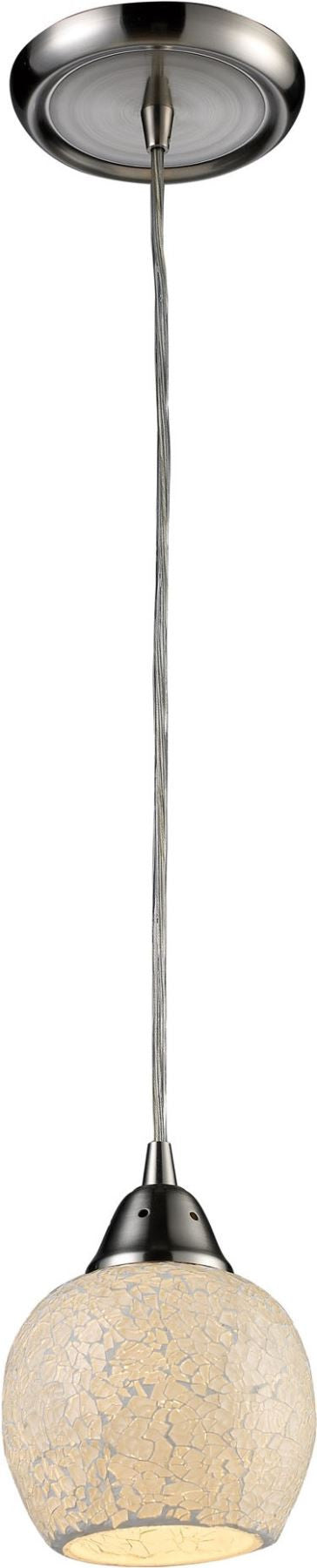 Fission 1 Light Pendant In Satin Nickel and Cloud Glass