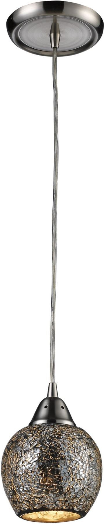 Fission 1 Light Led Pendant In Satin Nickel and Silver Glass