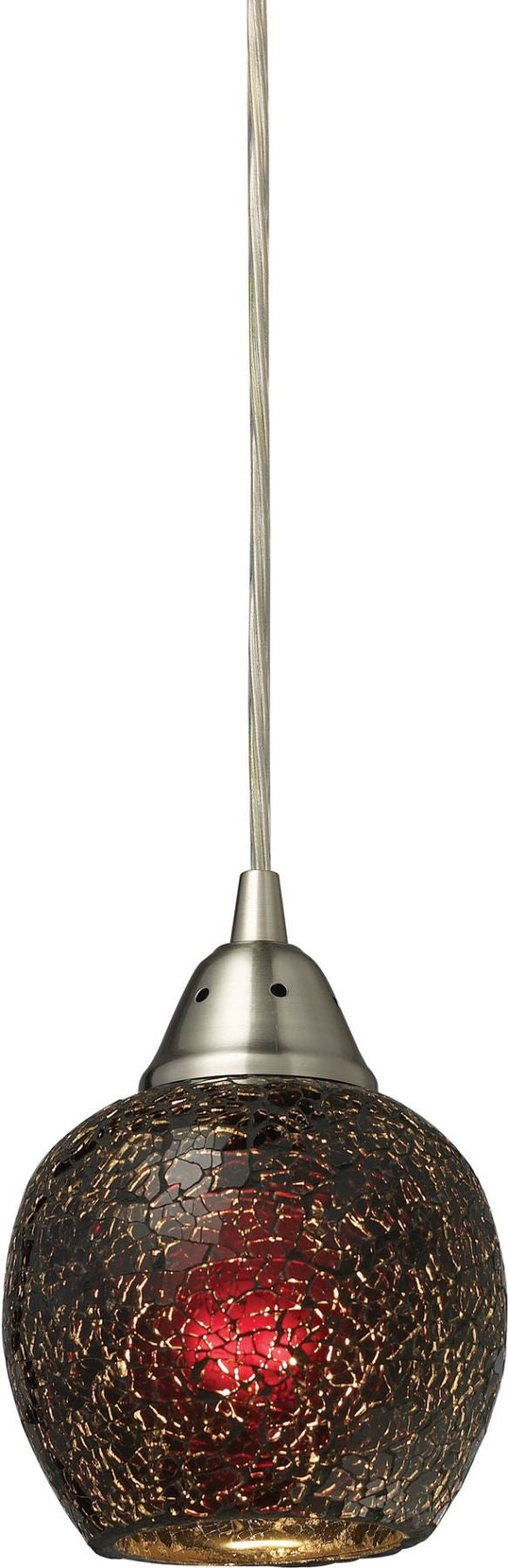 Fission 1 Light Pendant In Satin Nickel and Wine Glass