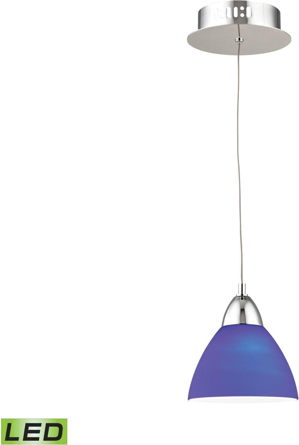 Piatto 1 Light Led Pendant In Chrome With Blue Glass