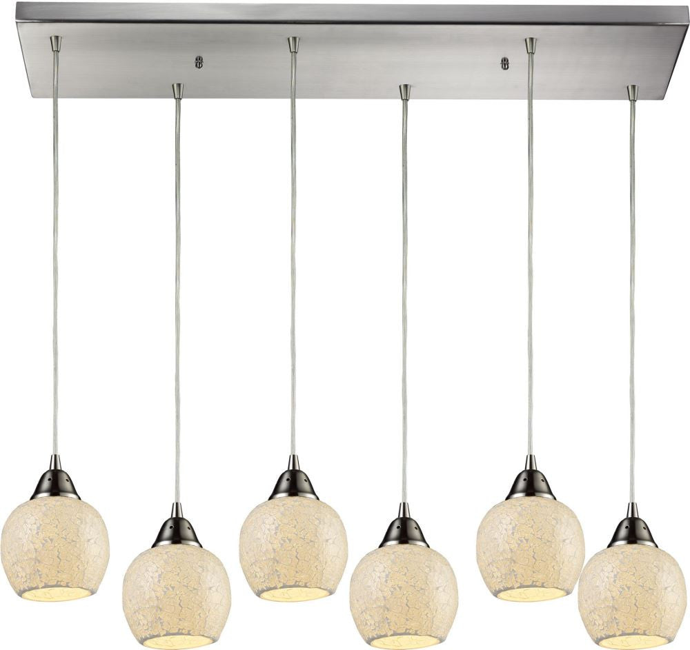 Fission 6 Light Pendant In Satin Nickel and Cloud Glass