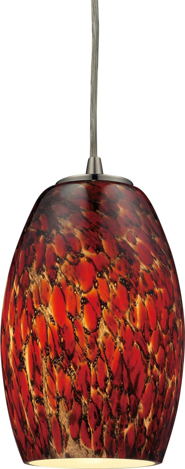 Maui 1 Light Pendant In Satin Nickel and Ember Glass