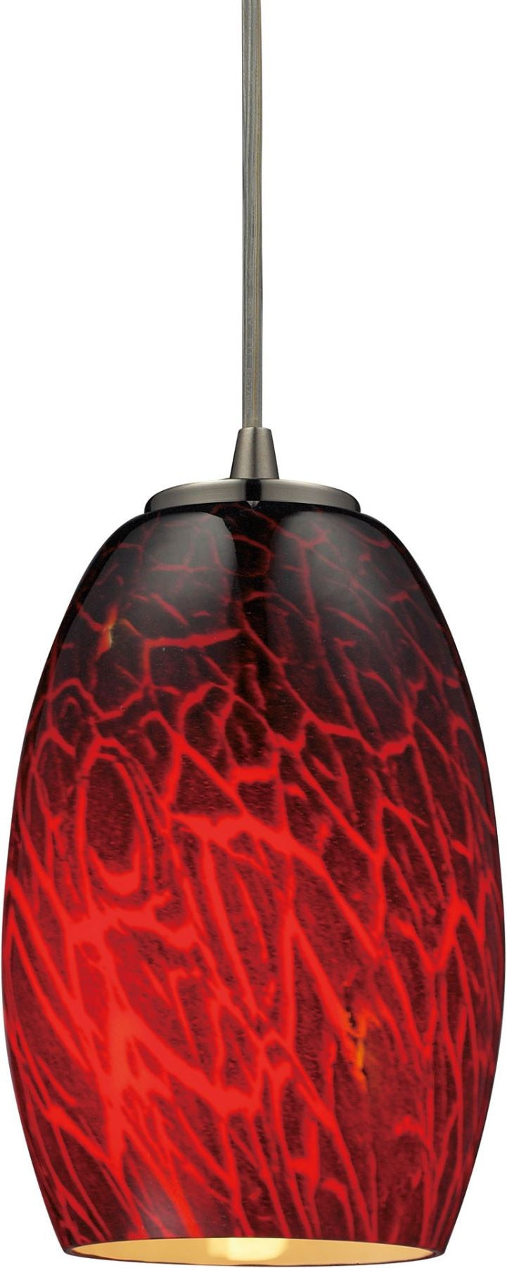 Maui 1 Light Led Pendant In Satin Nickel and Firebrick Glass