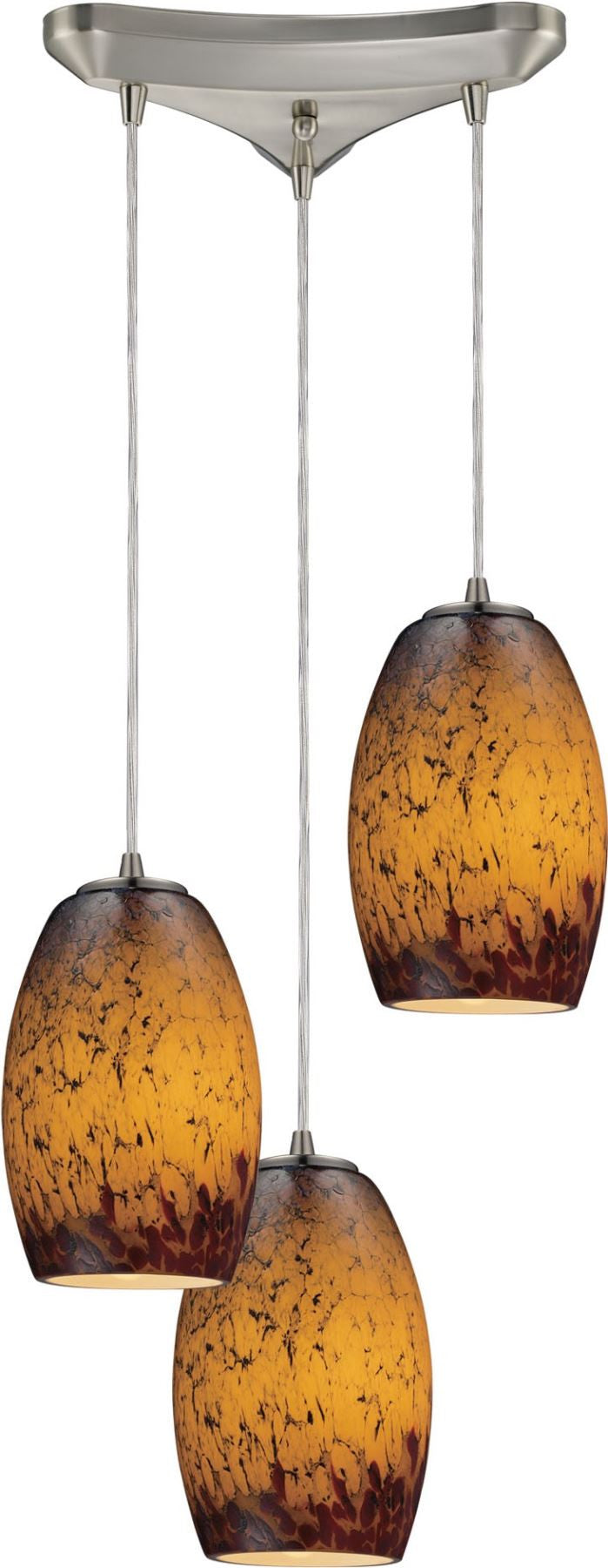 Maui 3 Light Pendant In Satin Nickel and Sunset Glass