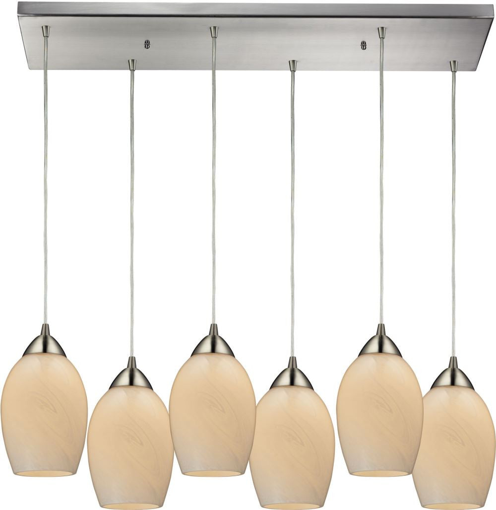 Favela 6 Light Pendant In Satin Nickel and Cocoa Glass