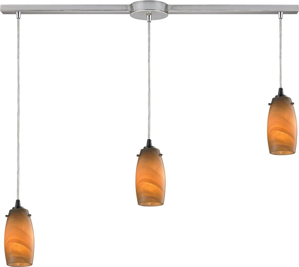 Favelita 3 Light Pendant In Satin Nickel and Honey Melon Glass
