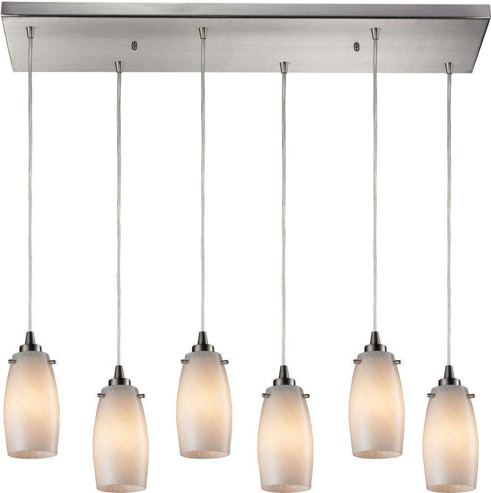 Favelita 6 Light Pendant In Satin Nickel and Cocoa Glass