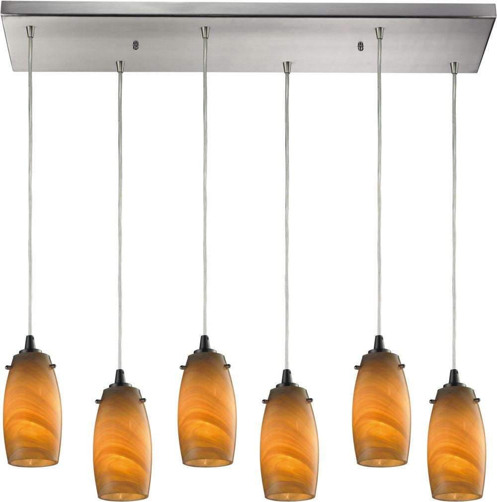 Favelita 6 Light Pendant In Satin Nickel and Honey Melon Glass