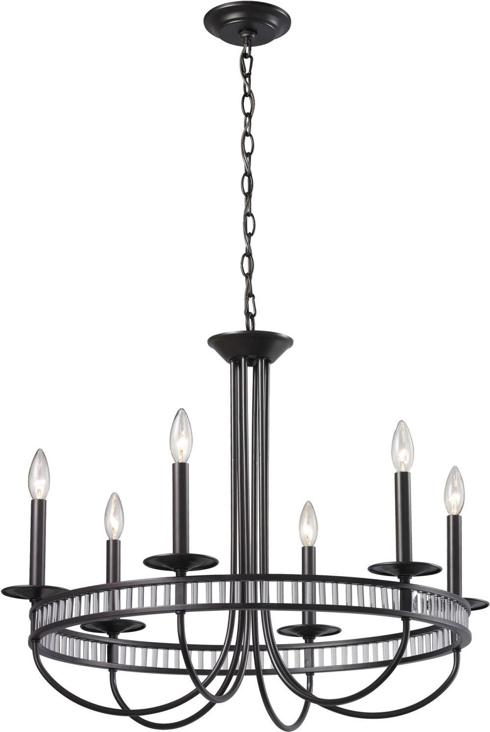 Braxton 6 Light Chandelier In Aged Bronze and Clear Ribbed Glass