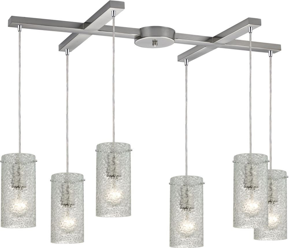 Ice Fragments 6 Light Pendant In Satin Nickel and Clear Glass