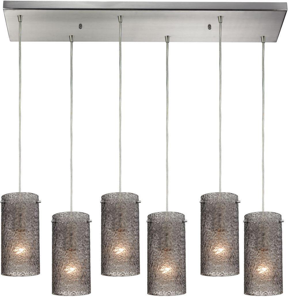 Ice Fragments 6 Light Pendant In Satin Nickel and Smoke Glass