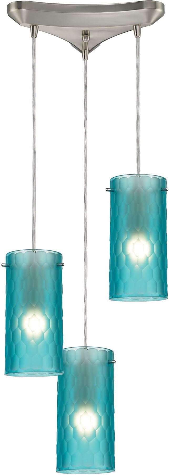 Synthesis 3 Light Pendant In Satin Nickel and Frosted Aqua Glass