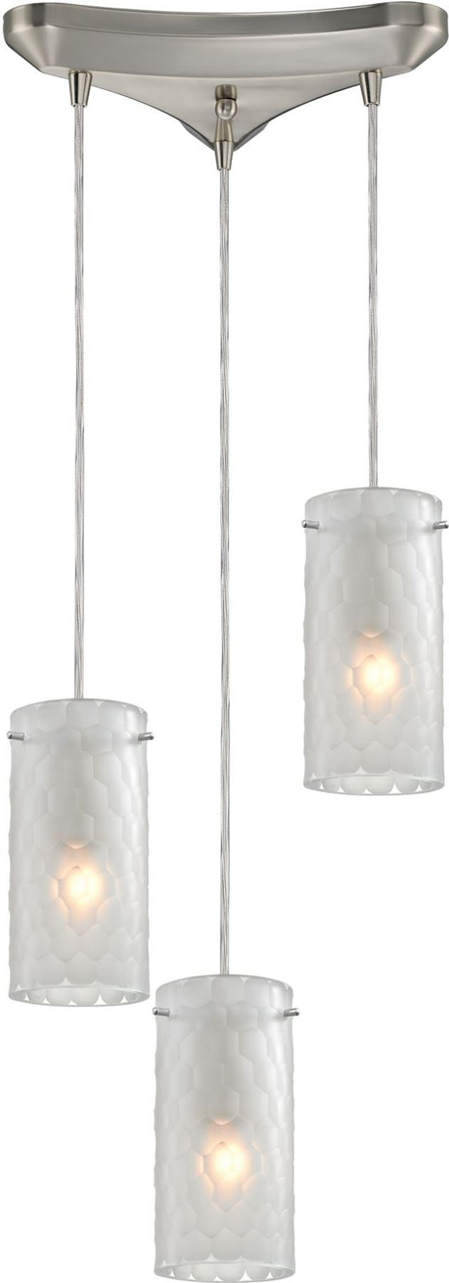Synthesis 3 Light Pendant In Satin Nickel and Frosted Clear Glass