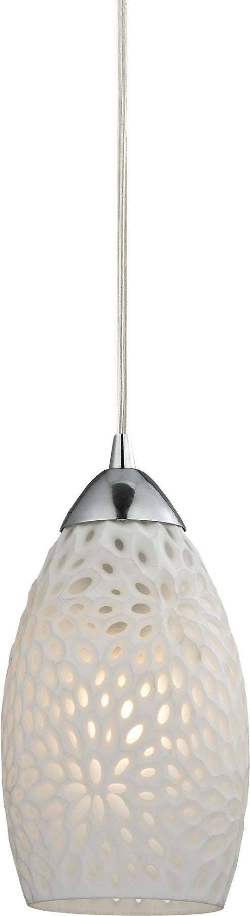 Etched Glass 1 Light Pendant In Polished Chrome and White Etched Glass