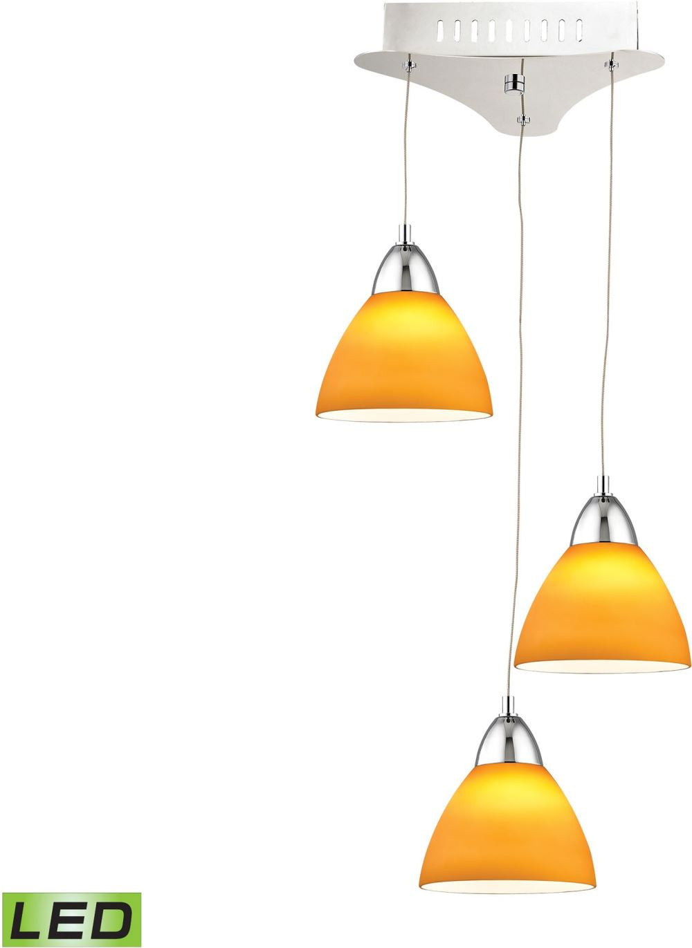 Piatto 3 Light Led Pendant In Chrome With Yellow Glass