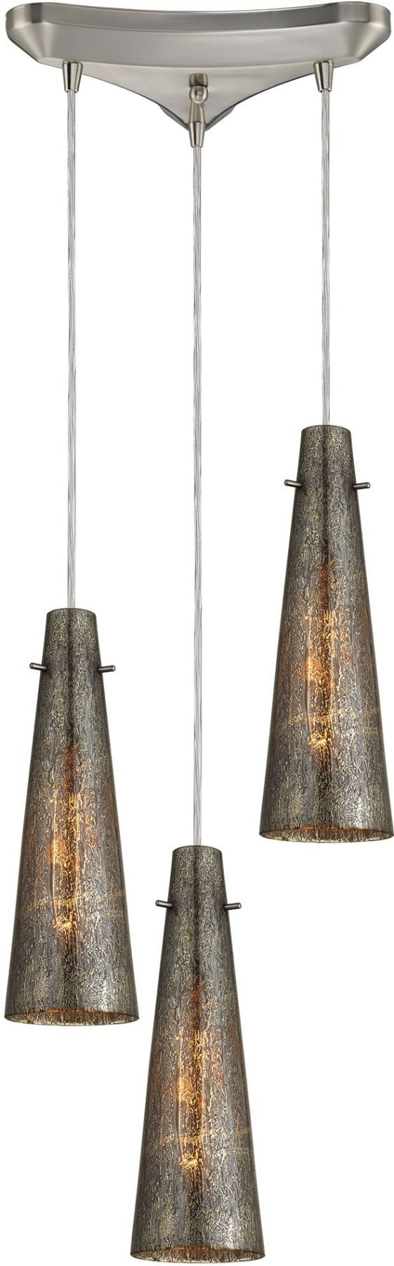 Rury 3 Light Pendant In Satin Nickel and Mercury Glass