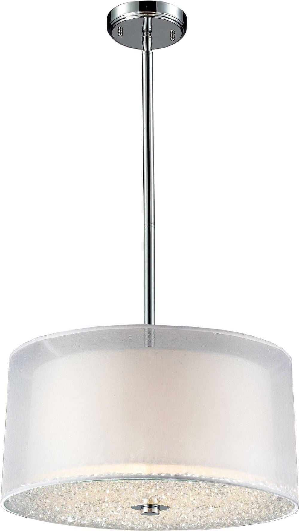 Crystals 3 Light Pendant In Polished Chrome With Silver Organza Shade