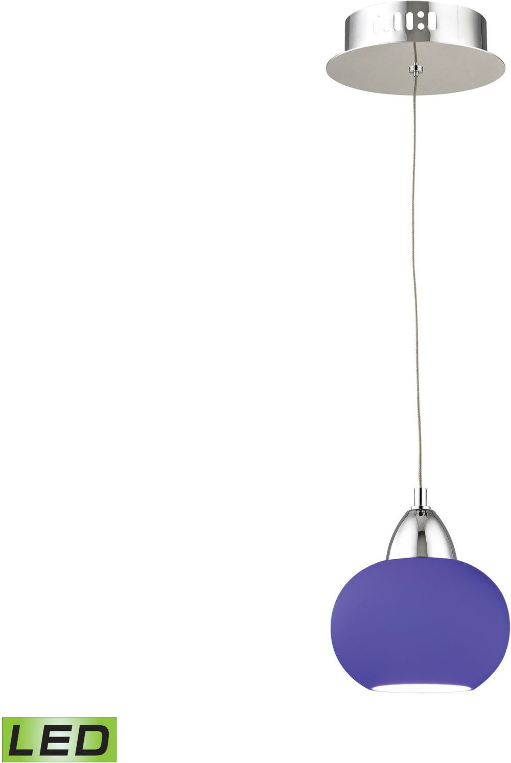 Ciotola 1 Light Led Pendant In Chrome With Blue Glass