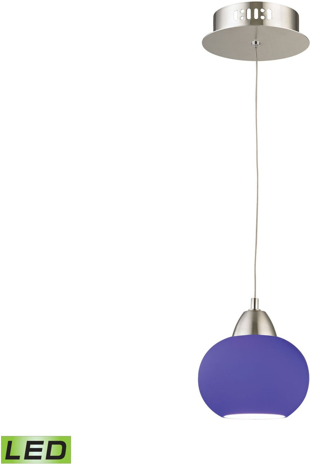 Ciotola 1 Light Led Pendant In Satin Nickel With Blue Glass