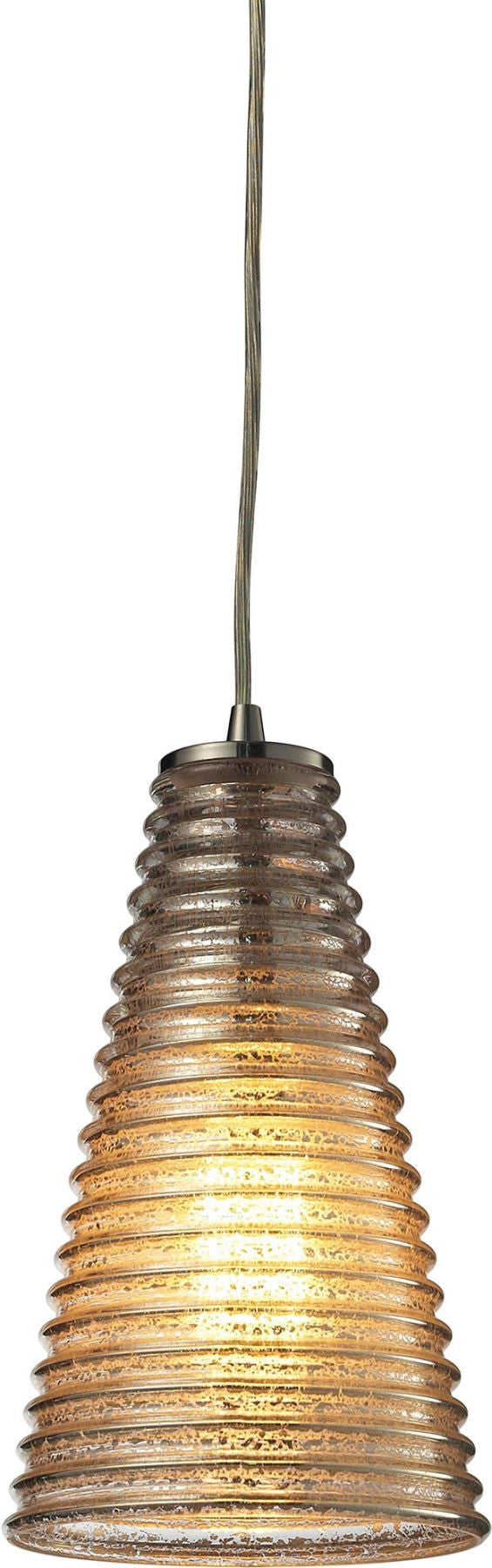 Ribbed Glass 1 Light Mini Pendant In Satin Nickel and Mercury Glass