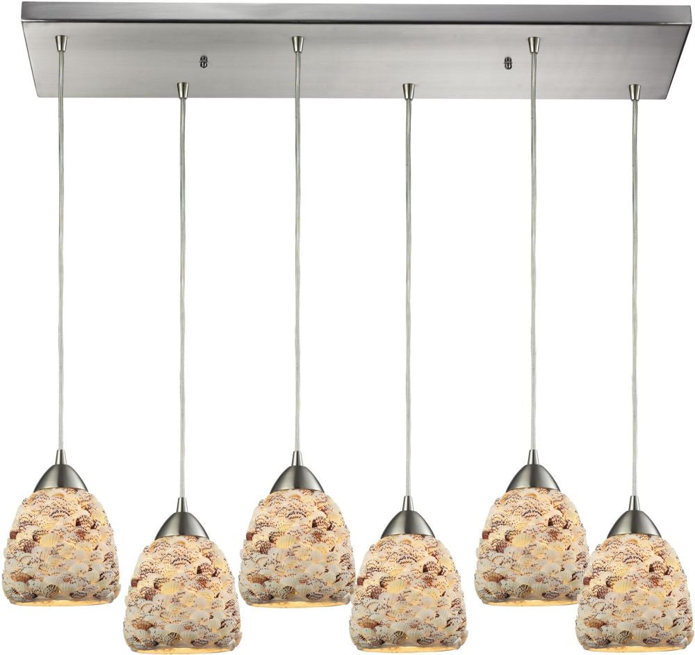 Shells 6 Light Pendant In Satin Nickel