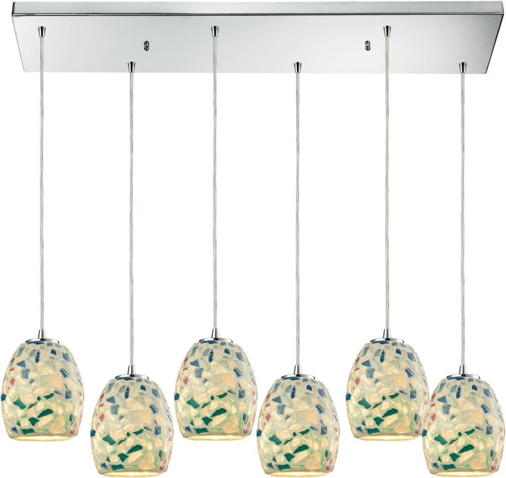 Glass Mosaic 3 Light Pendant In Polished Chrome