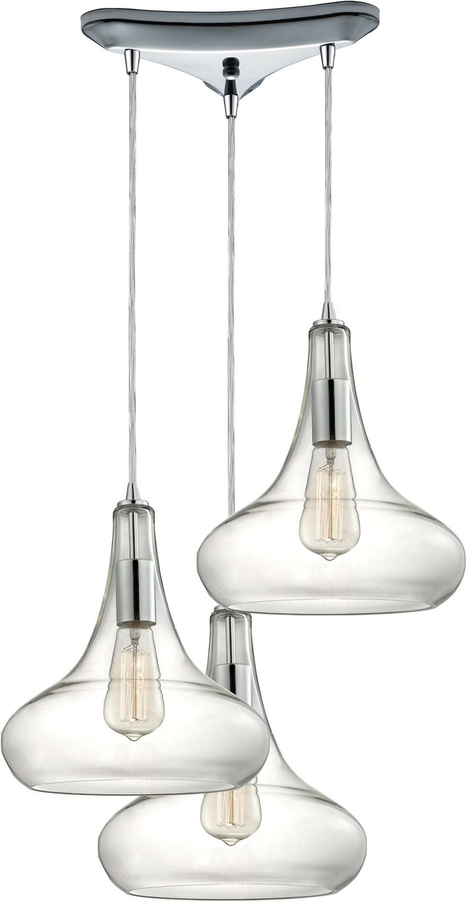 Orbital 3 Light Pendant In Polished Chrome and Clear Glass
