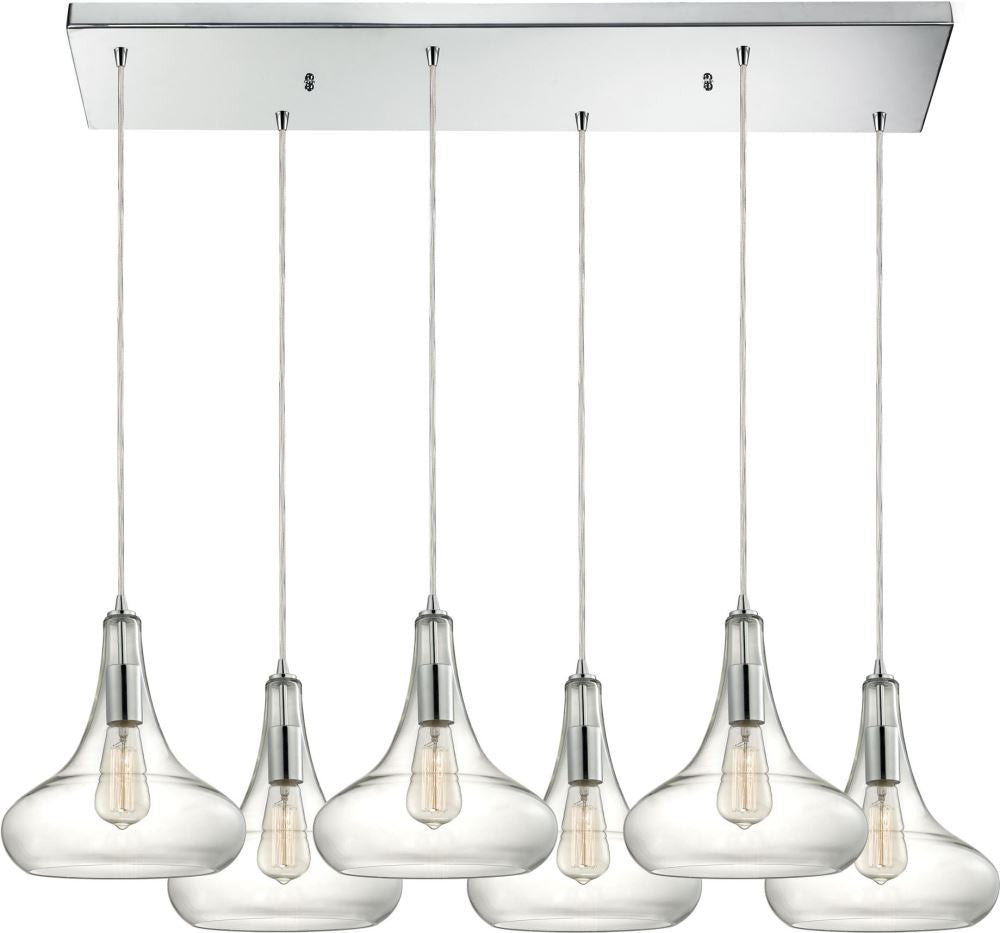 Orbital 6 Light Pendant In Polished Chrome and Clear Glass