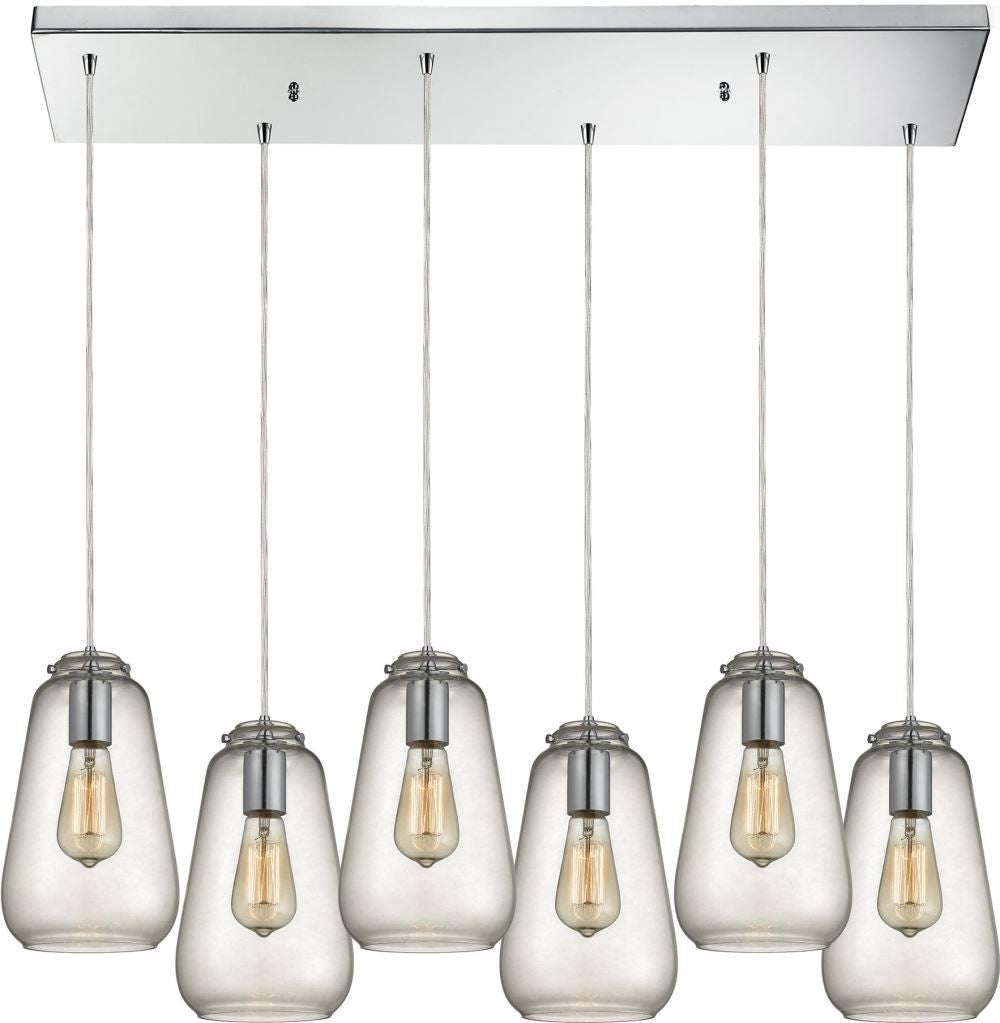 Orbital 6 Light Pendant In Polished Chrome and Clear Glass