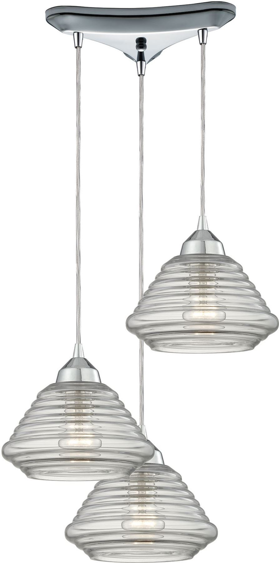 Orbital 3 Light Pendant In Polished Chrome and Clear Glass