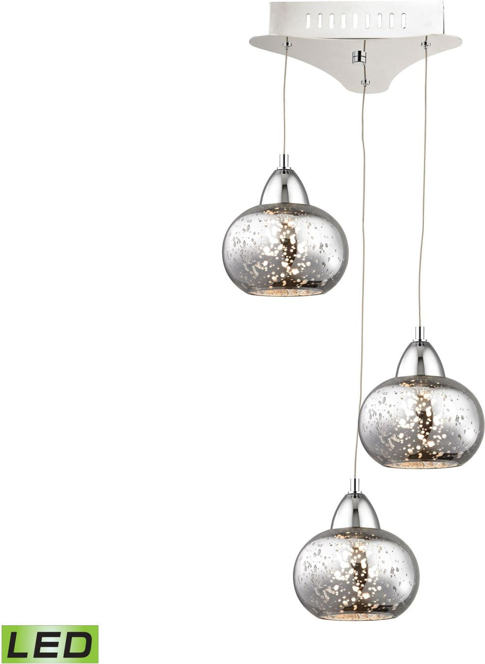 Ciotola 3 Light Led Pendant In Chrome With Mercury Glass