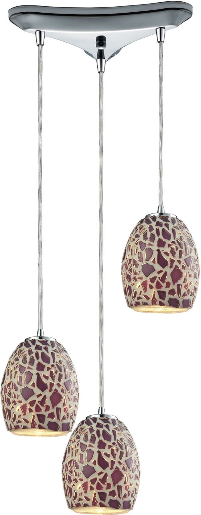 Glass Mosaic 3 Light Pendant In Polished Chrome