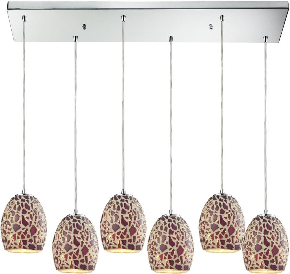 Glass Mosaic 6 Light Pendant In Polished Chrome