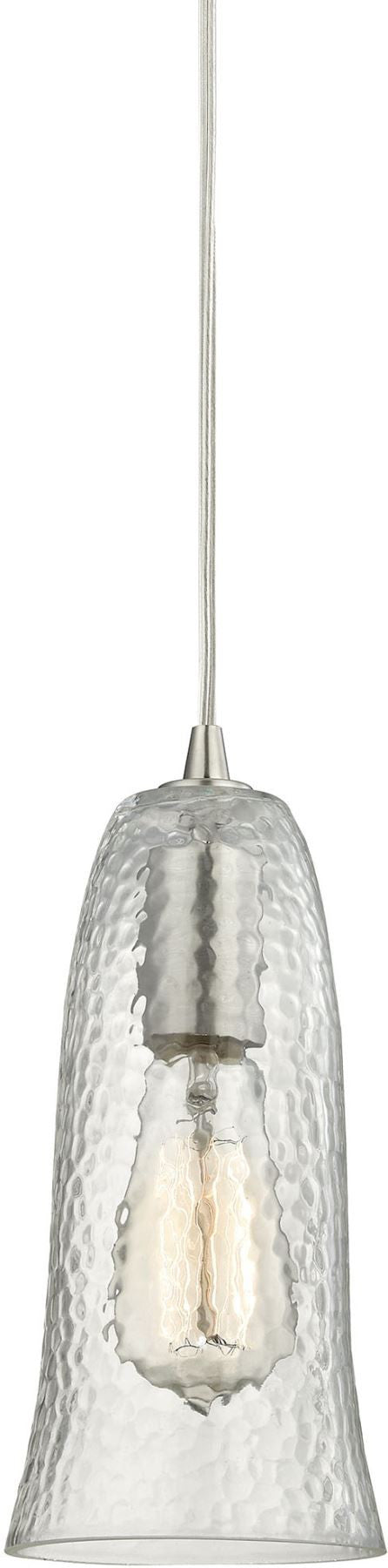 Hammered Glass 1 Light Pendant In Satin Nickel