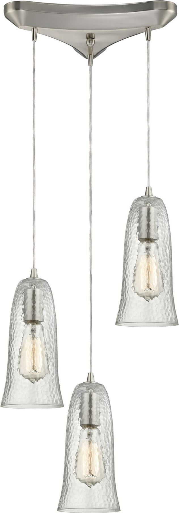 Hammered Glass 3 Light Pendant In Satin Nickel