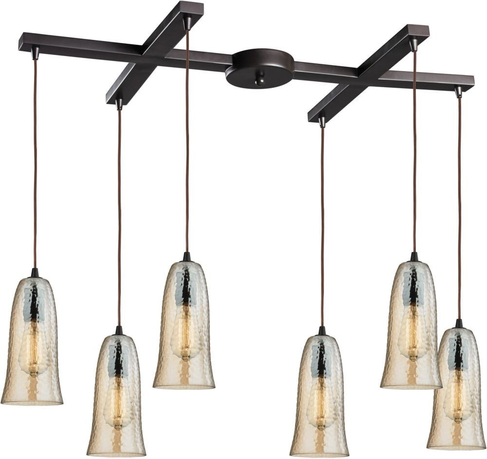 Hammered Glass 6 Light Pendant In Oil Rubbed Bronze