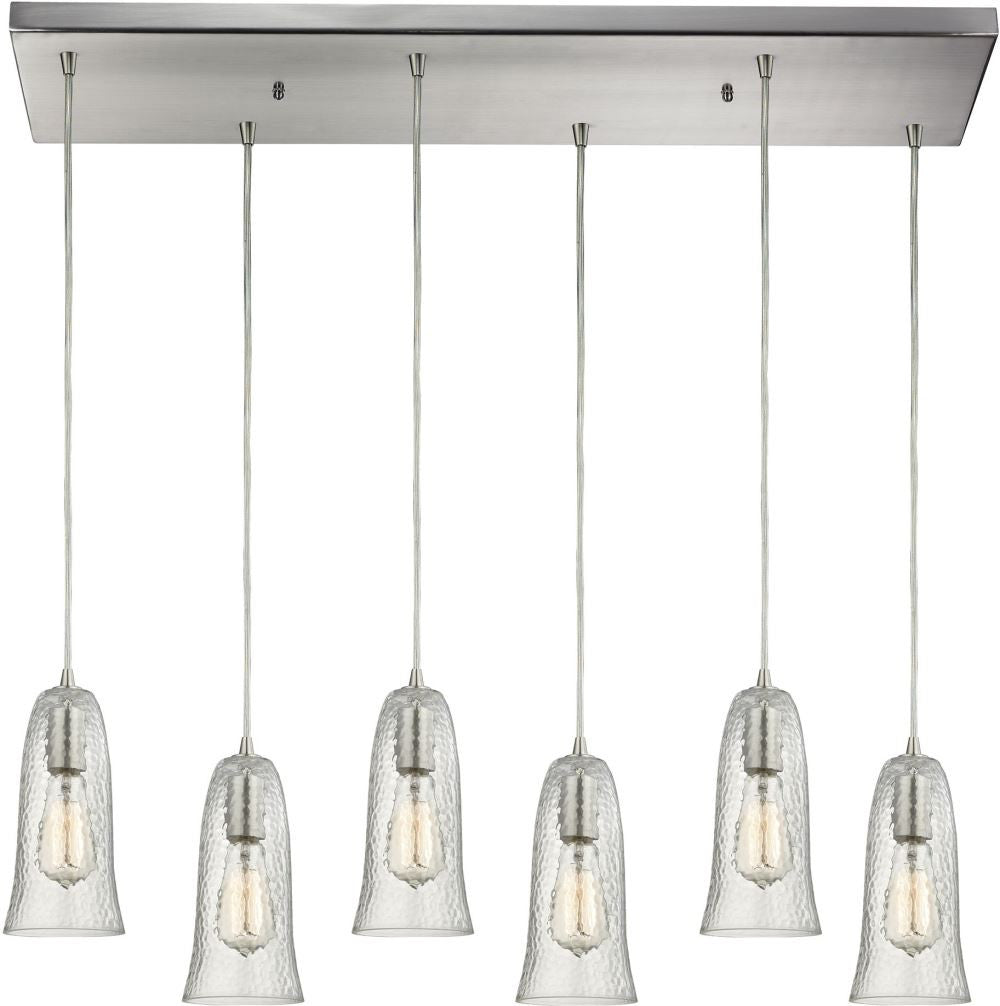 Hammered Glass 6 Light Pendant In Satin Nickel