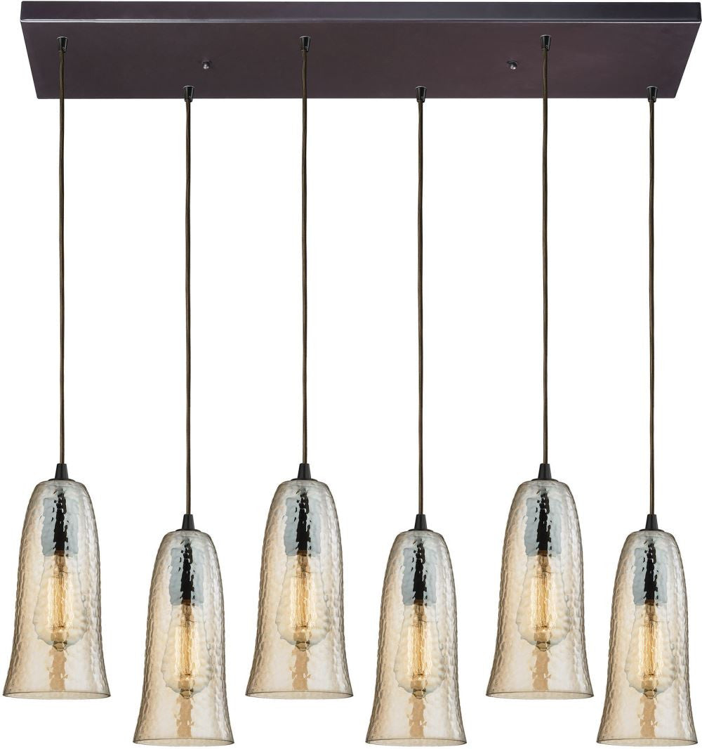 Hammered Glass 6 Light Pendant In Oil Rubbed Bronze