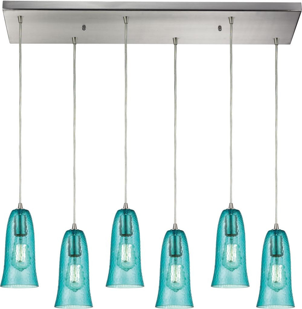 Hammered Glass 6 Light Pendant In Satin Nickel