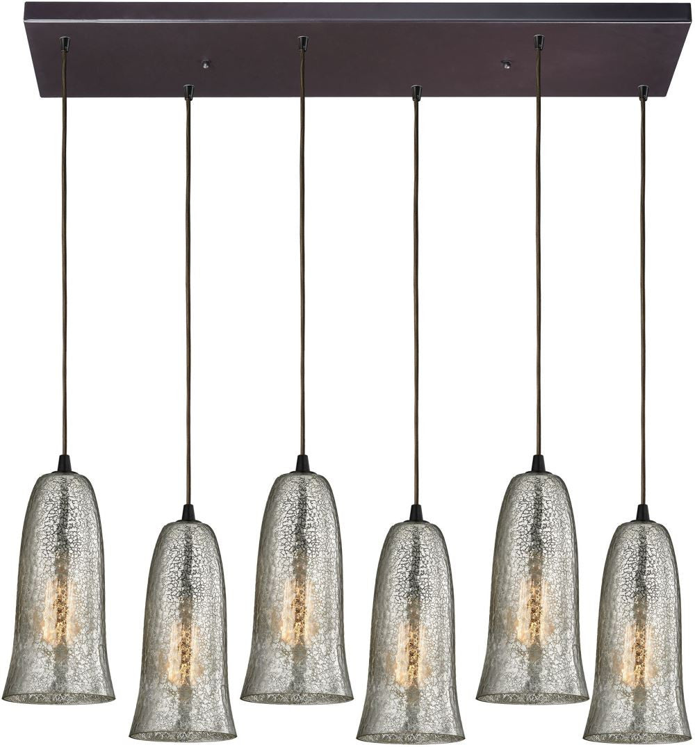 Hammered Glass 6 Light Pendant In Oil Rubbed Bronze