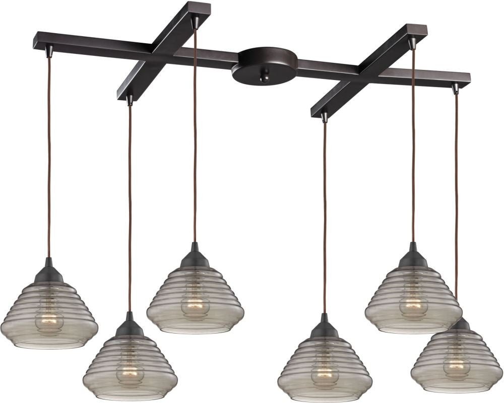 Orbital 6 Light Pendant In Oil Rubbed Bronze and Smoke Glass