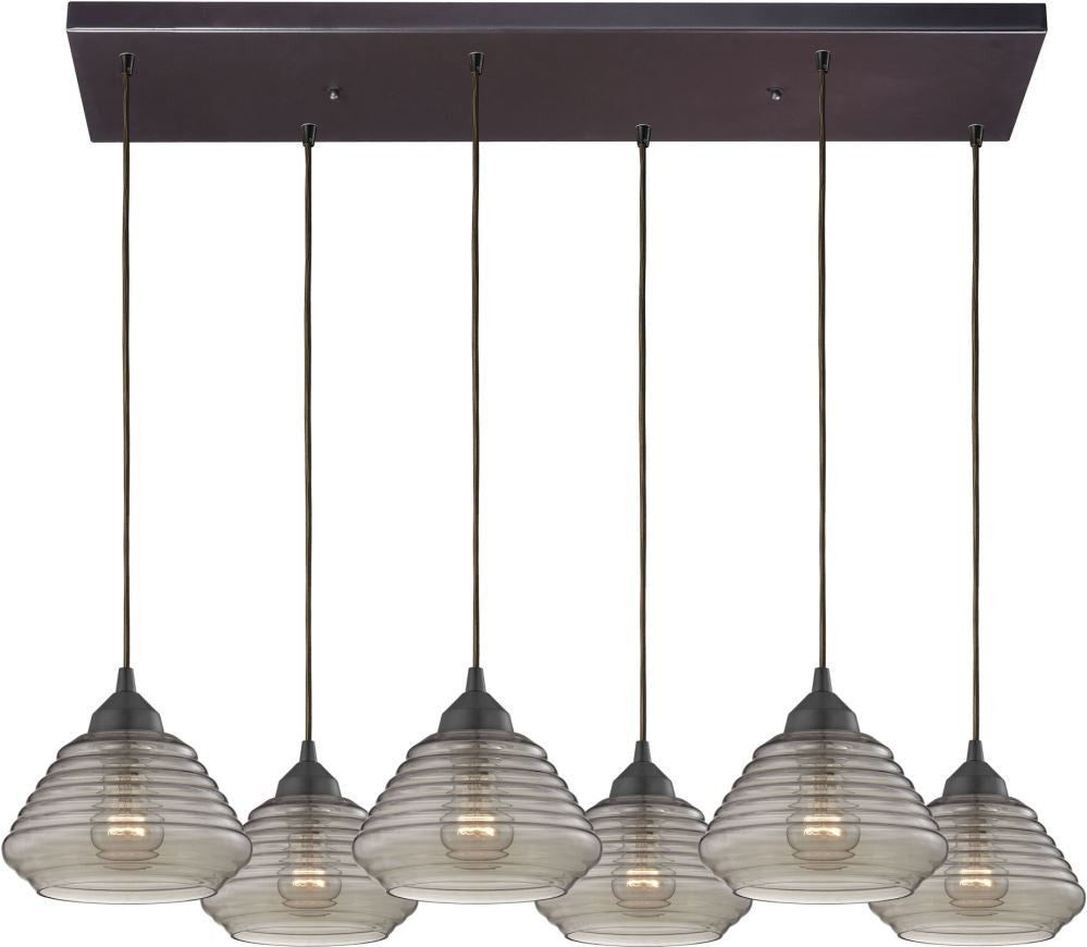 Orbital 6 Light Pendant In Oil Rubbed Bronze and Smoke Glass