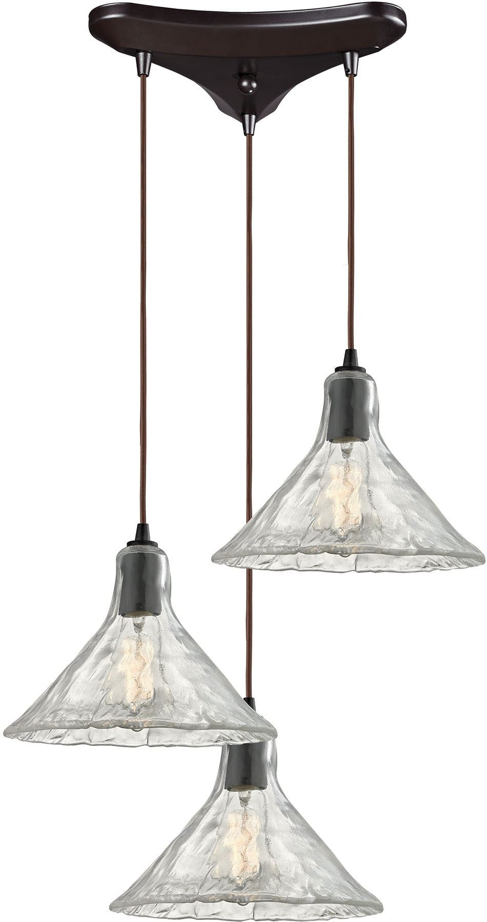 Hand Formed Glass 3 Light Pendant In Oil Rubbed Bronze