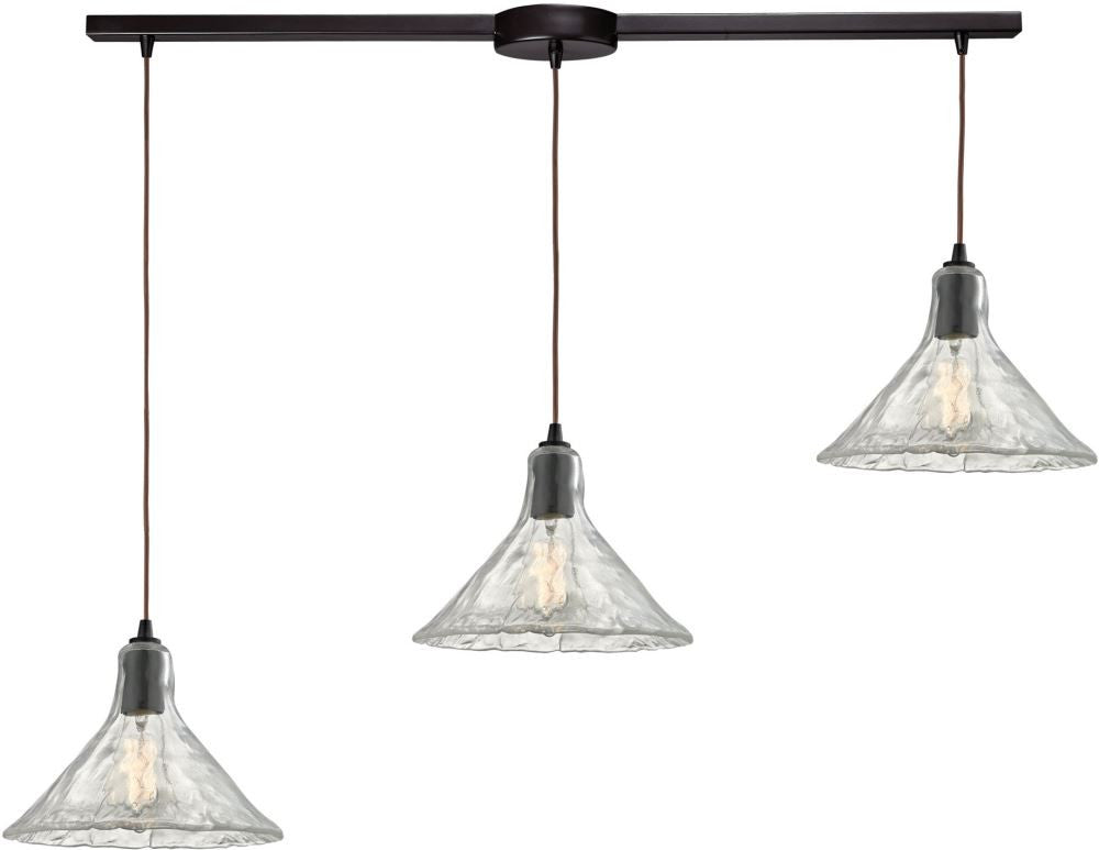 Hand Formed Glass 3 Light Pendant In Oil Rubbed Bronze