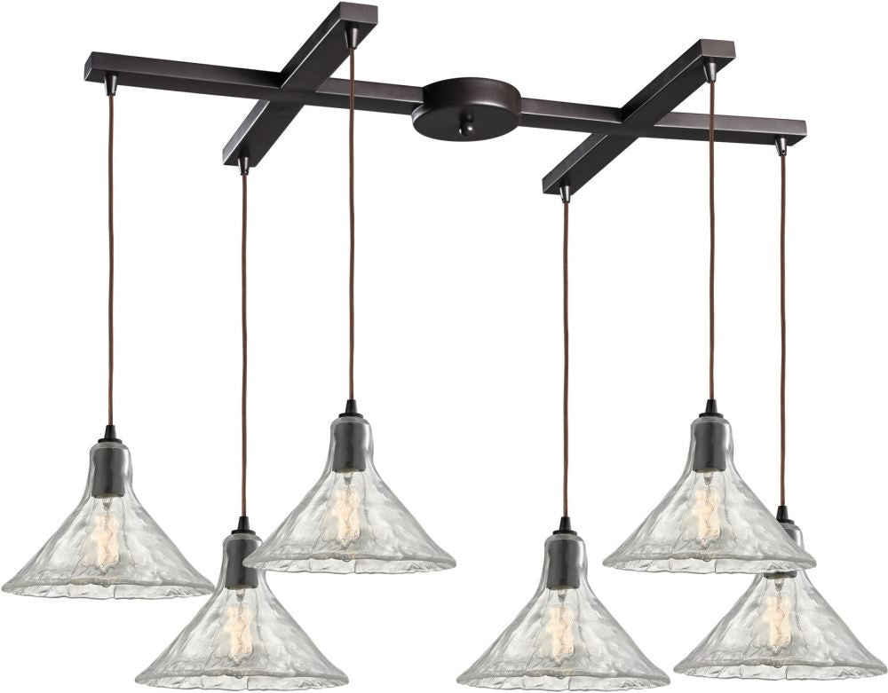 Hand Formed Glass 6 Light Pendant In Oil Rubbed Bronze
