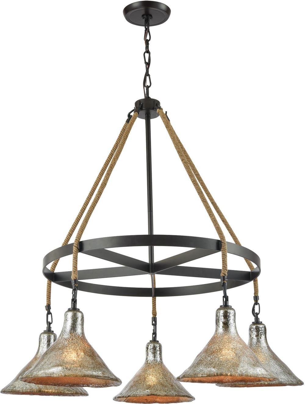 Hand Formed Glass 5 Light Chandelier In Oil Rubbed Bronze