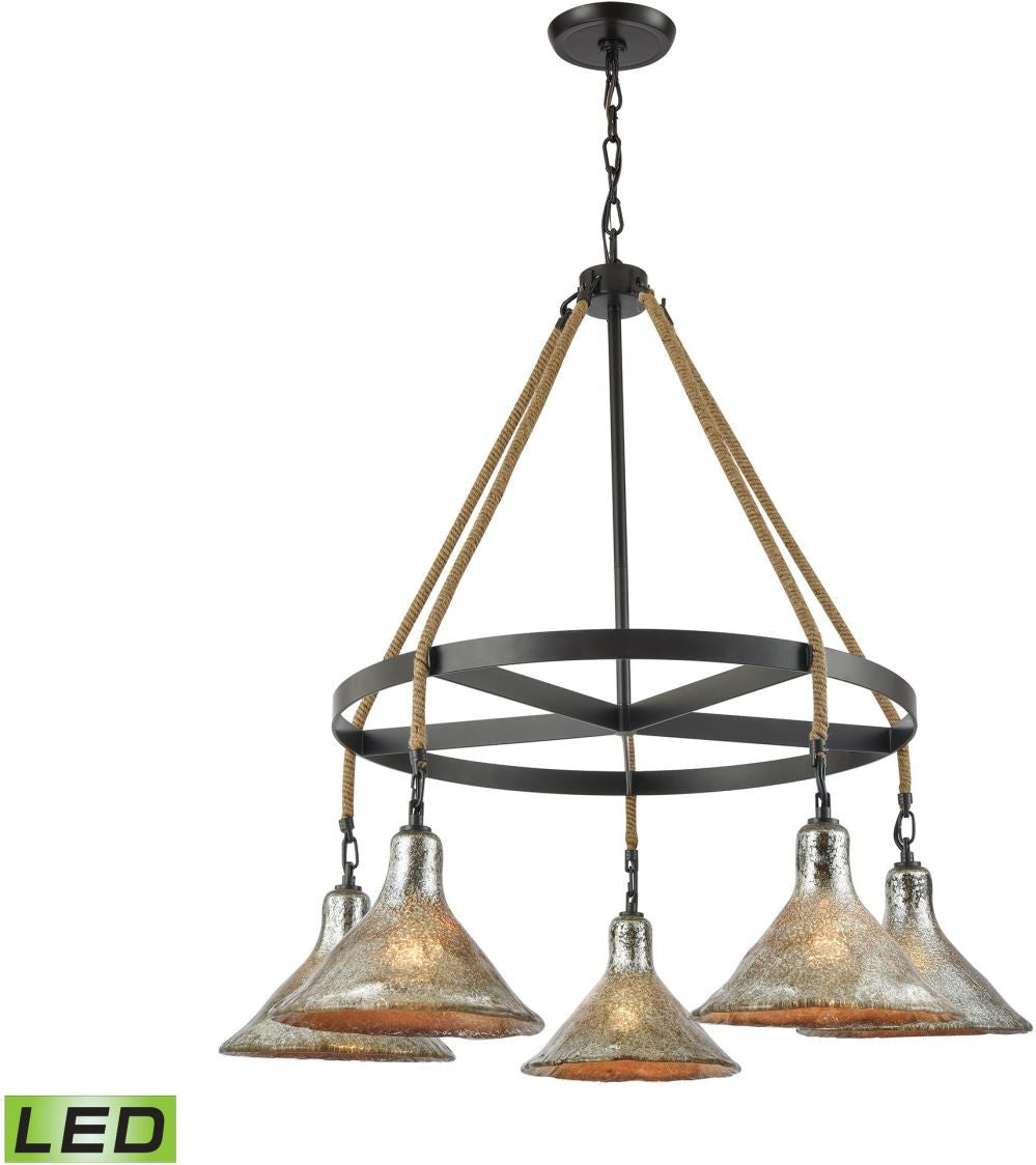 Hand Formed Glass 5 Light Led Chandelier In Oil Rubbed Bronze