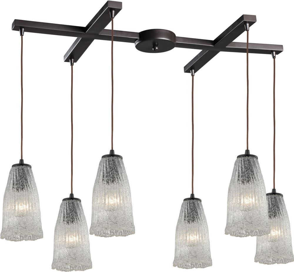 Hand Formed Glass 6 Light Pendant In Oil Rubbed Bronze