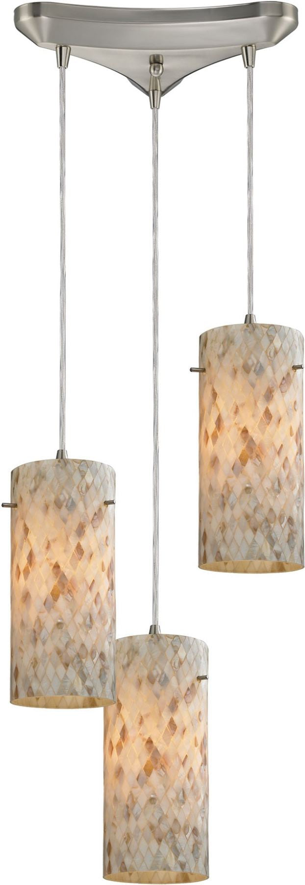 Capri 3 Light Pendant In Satin Nickel and Capiz Shell